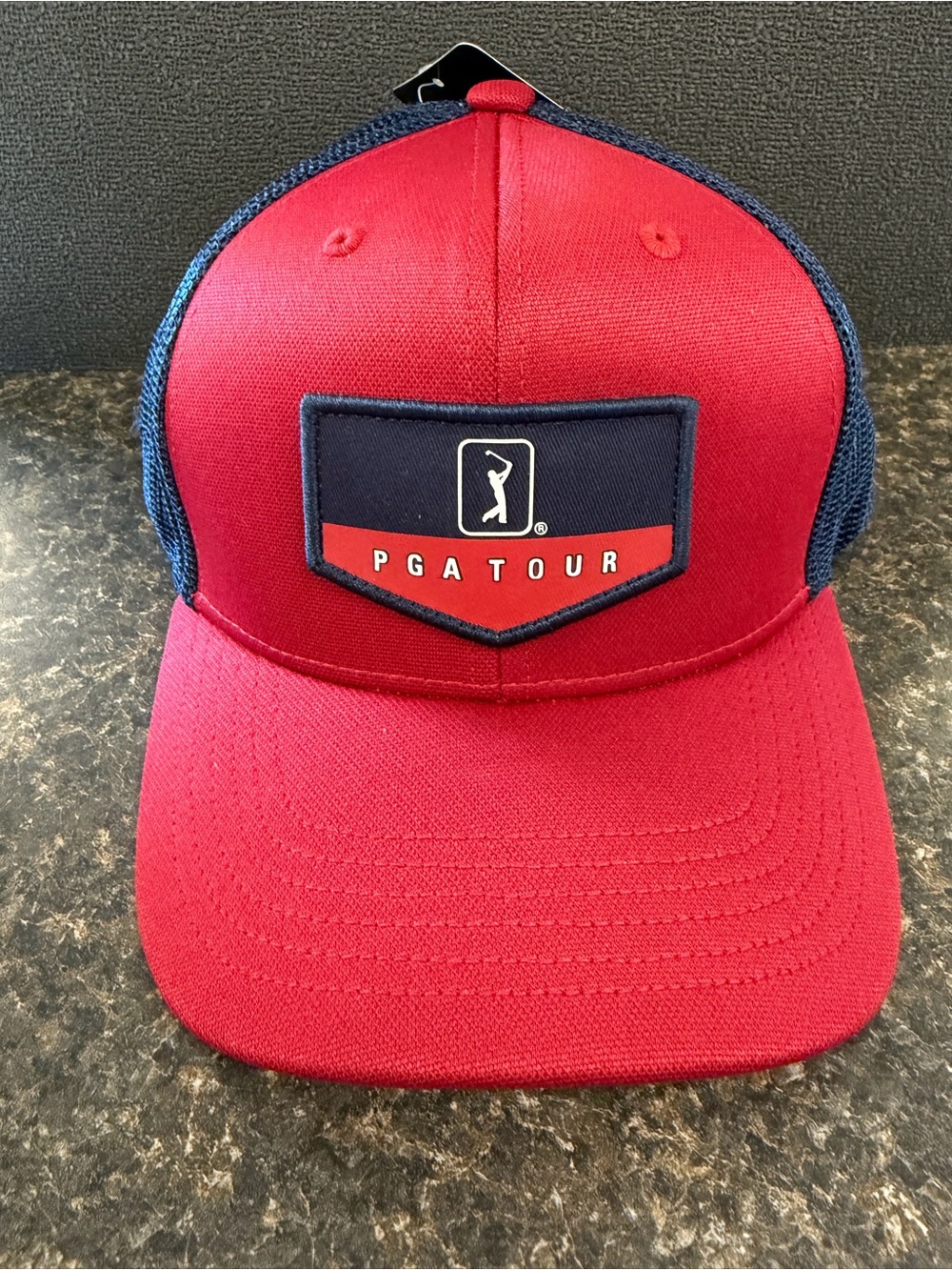 PGA Tour Red and Navy Patch Trucker Hat